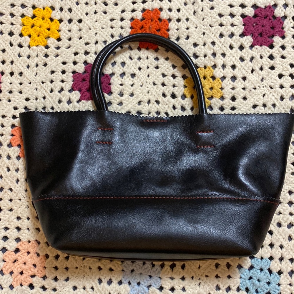 Genuine black leather handbag